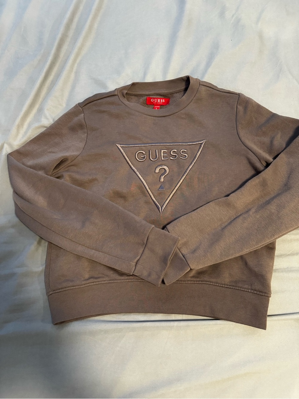 GUESS Brown Embroidered Logo Crewneck Sweatshirt size small women